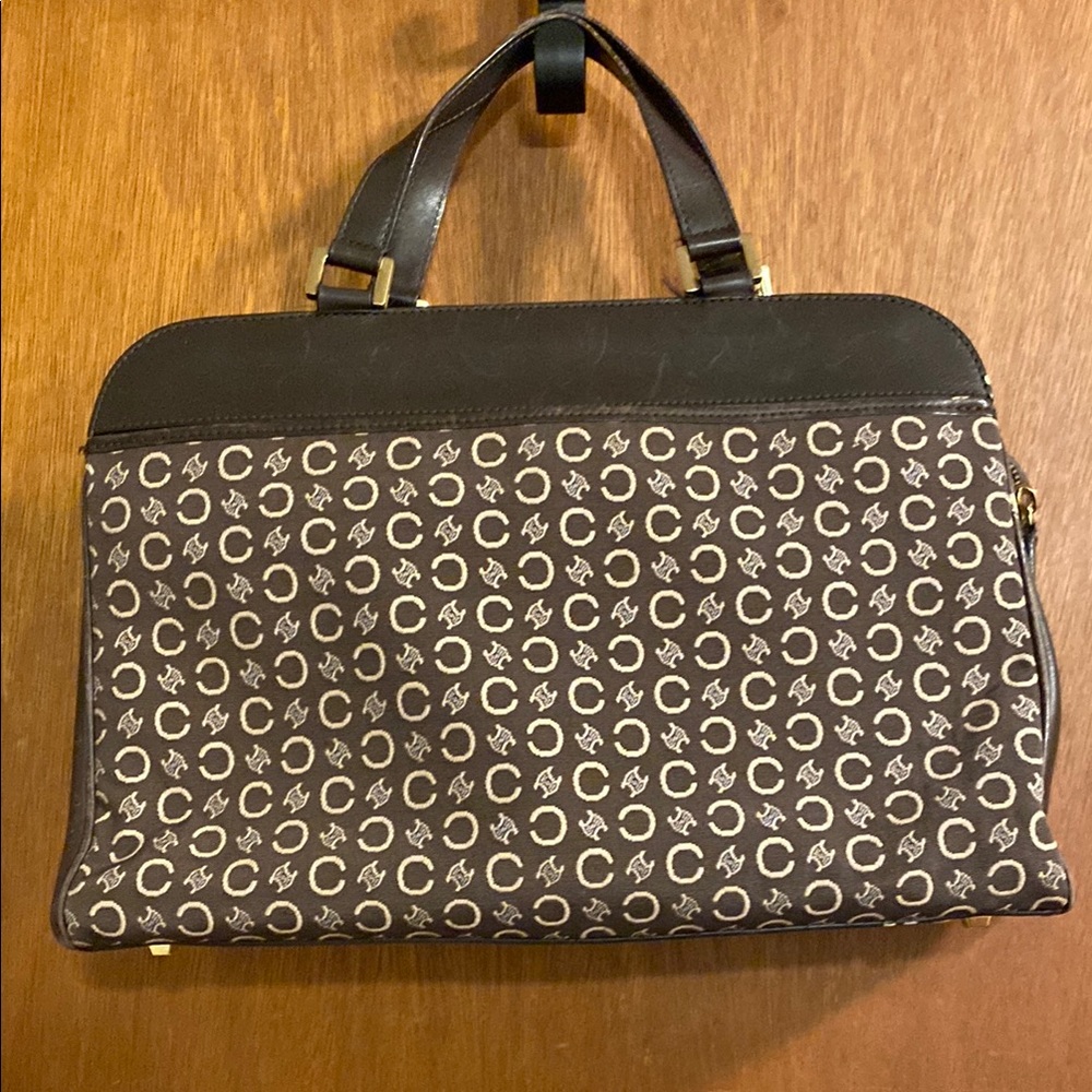 Celine Brown and Black Briefcase with Structured Design